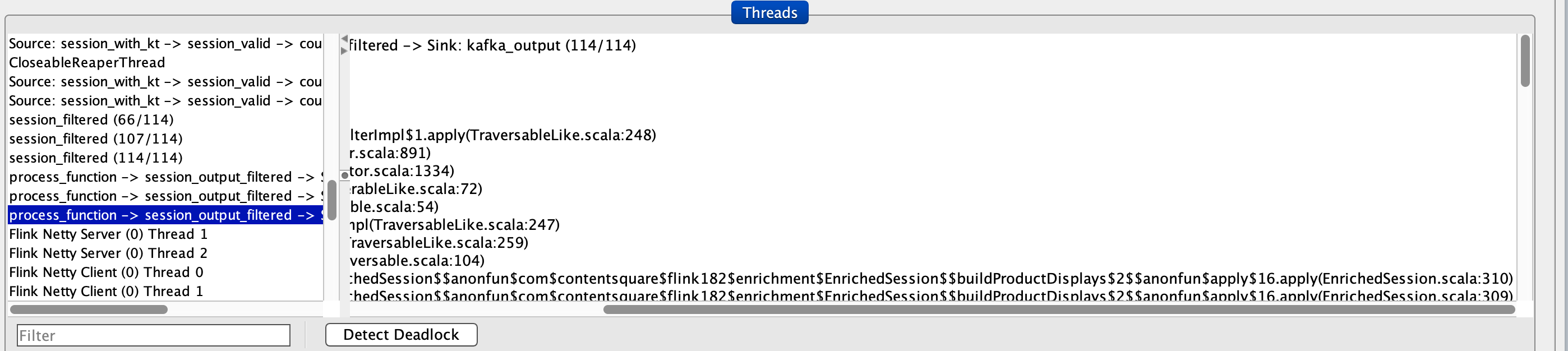 JConsole shows us what each thread is currently doing JConsole Thread Analysis