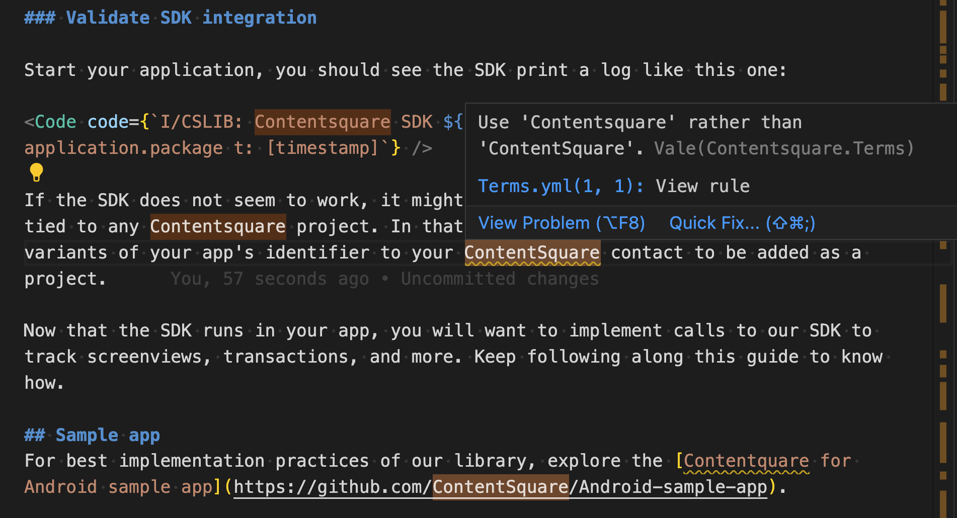 Vale suggestion triggers in VSCode