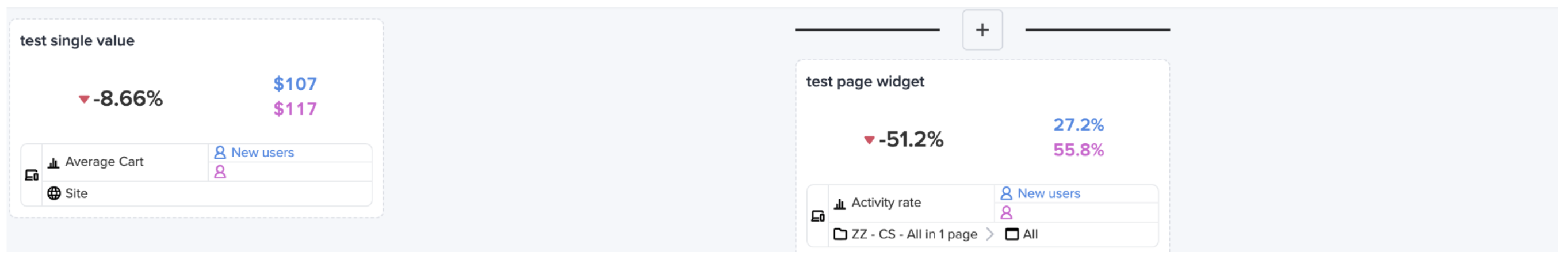 Hovering between items makes another + button appear Grid display example