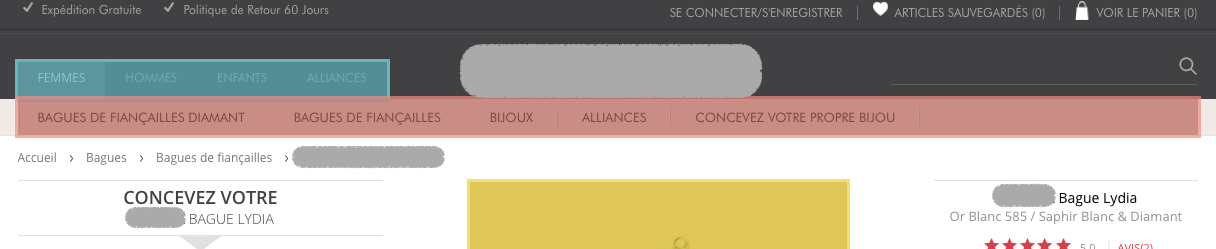 Example of detection of the “add to cart” button. The zone in blue was manually selected by an operator. The zone in red was found by the algorithm. Example of detection of the “add to cart” button